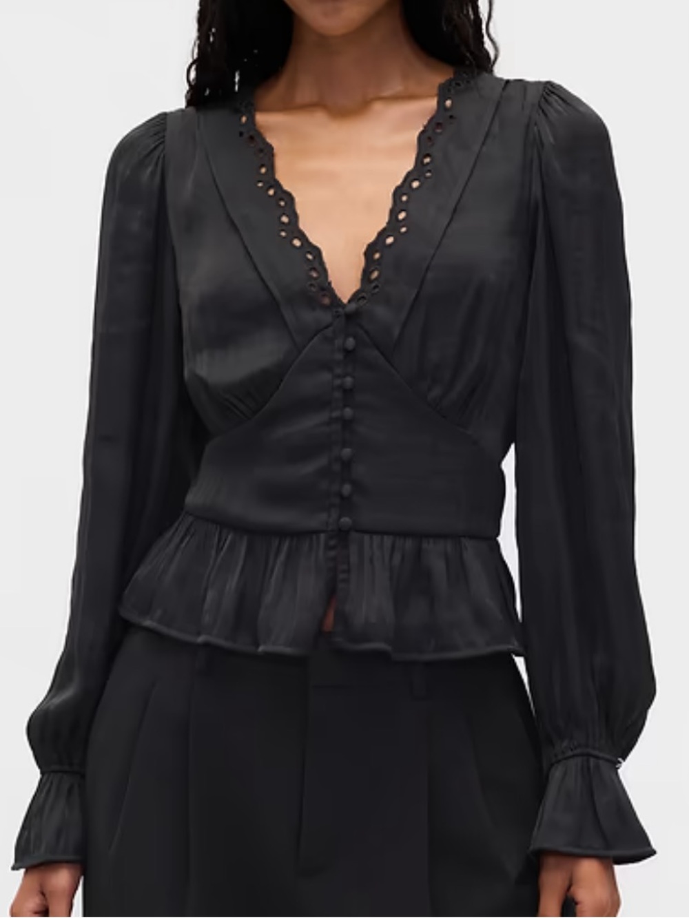 GAP Black V-Neck Button-Front Peplum Blouse